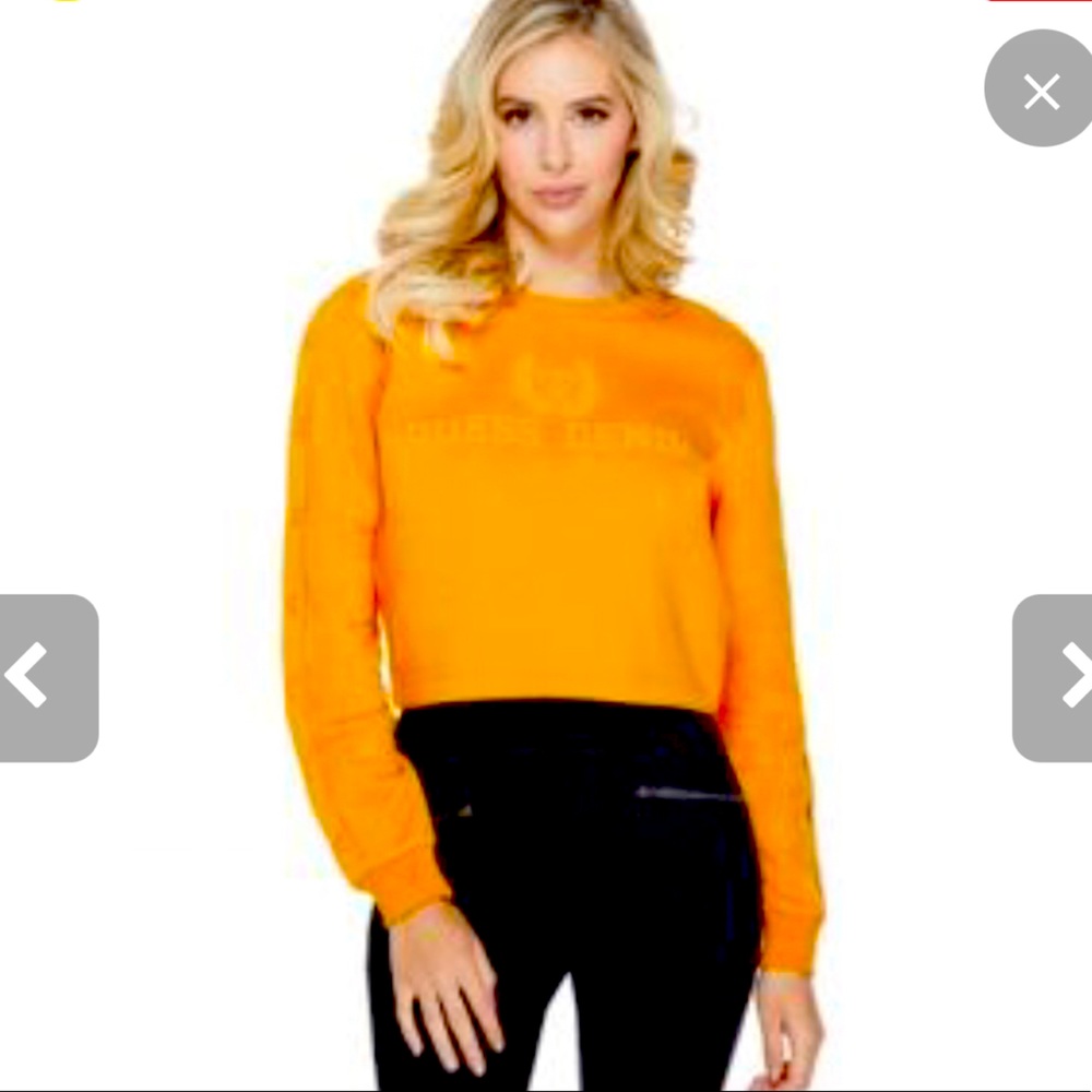 NWT Guess XL Warm Gold Crest Logo Pullover Sweater